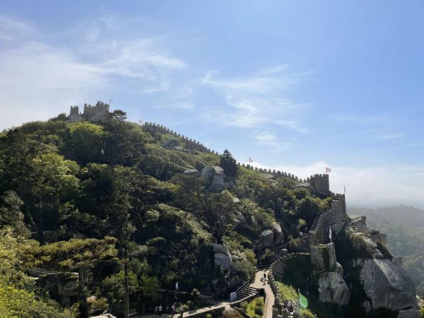 An old castle snaking up the hills above Sintra, Portugal.